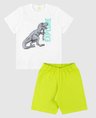 08 conjunto bebe e infantil camiseta bermuda menino branco verde neon