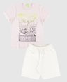 04 conjunto bebe e infantil camiseta bermuda menino rosa branco