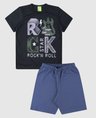 04 conjunto bebe e infantil camiseta bermuda menino verao preto azul marinho