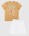 04 conjunto bebe camiseta bermuda menino verao dourado branco