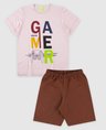 08 conjunto bebe e infantil camiseta bermuda masculino verao rosa marrom